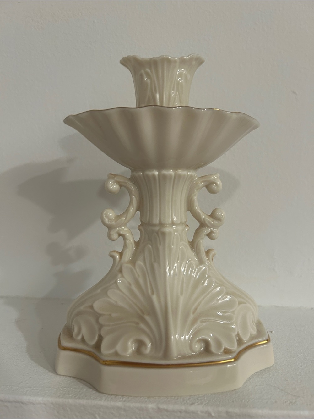 Vintage Lenox Porcelain Aquarius Collection Ivory Candlestick Single